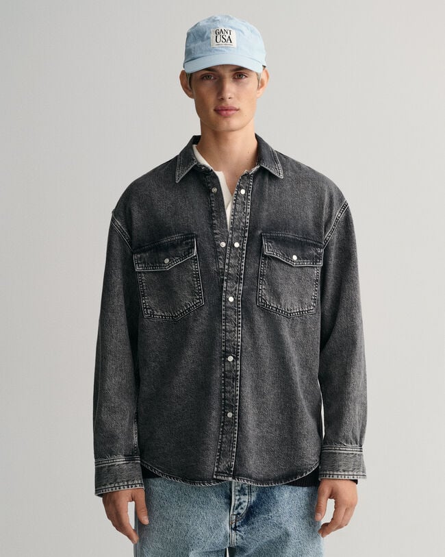 Oversized Heavy overhemd van verwassen denim