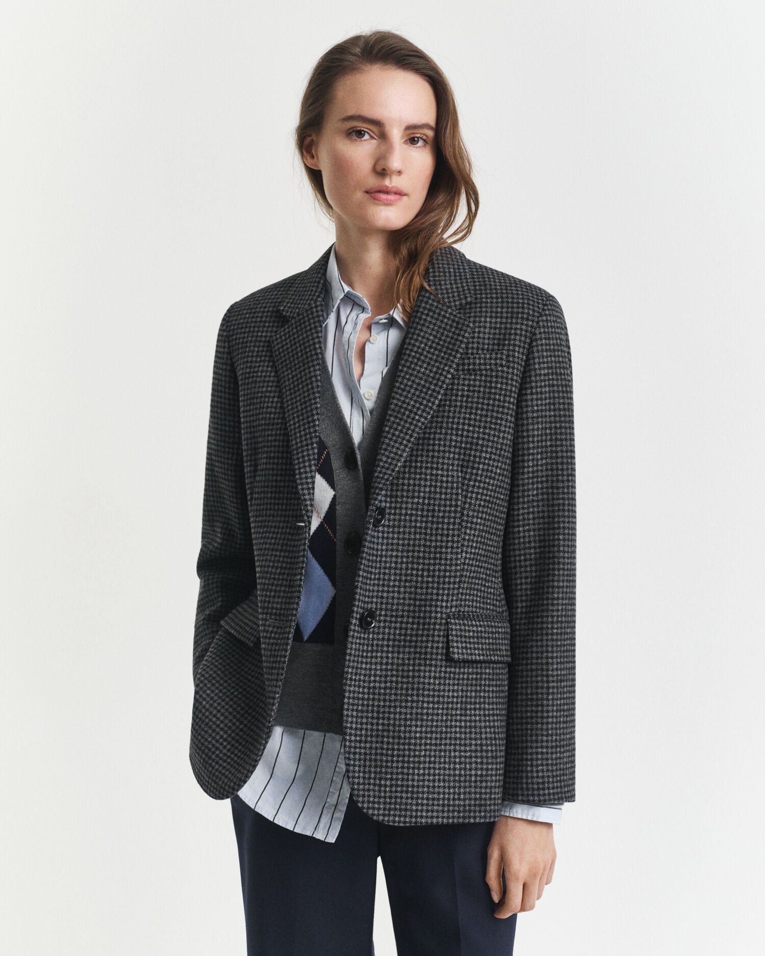 Regular fit wollen blazer met pied-de-poule