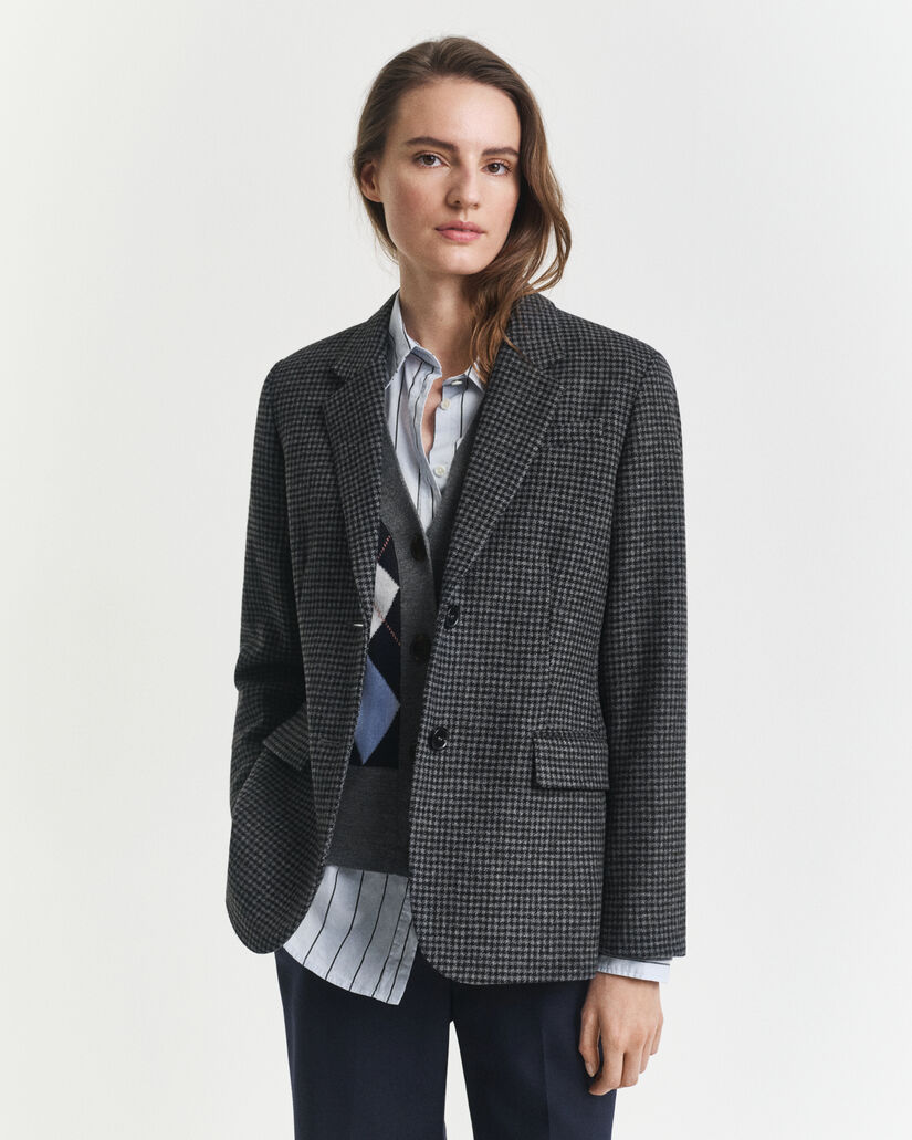 Regular fit wollen blazer met pied-de-poule