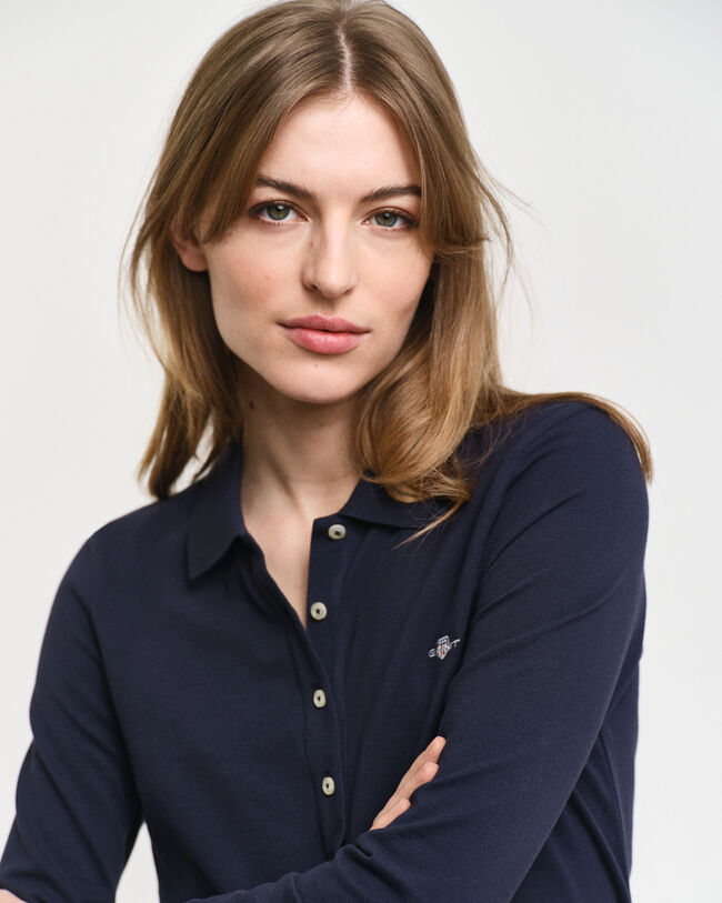 Shield piqué poloshirt met lange mouwen