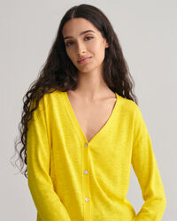 Lang vest met V-hals van linnenmix