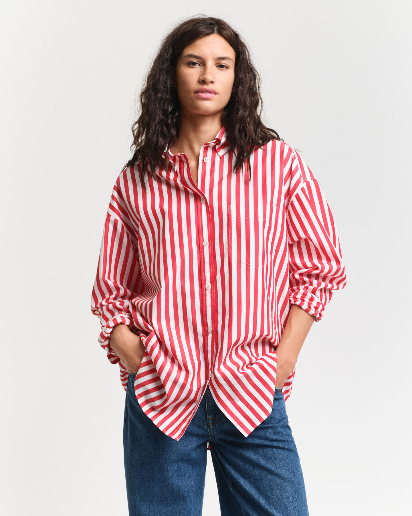 Oversized Classic gestreept overhemd van poplin