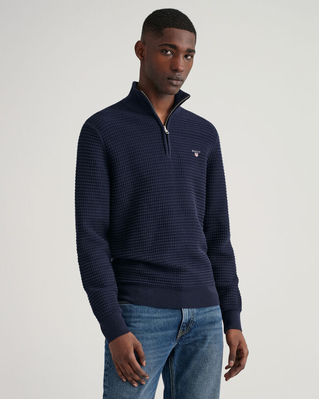 Texture Sweater van katoen met korte rits