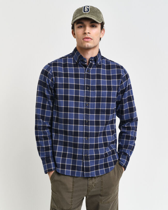 Regular Fit overhemd met ruit en visgraatstructuur