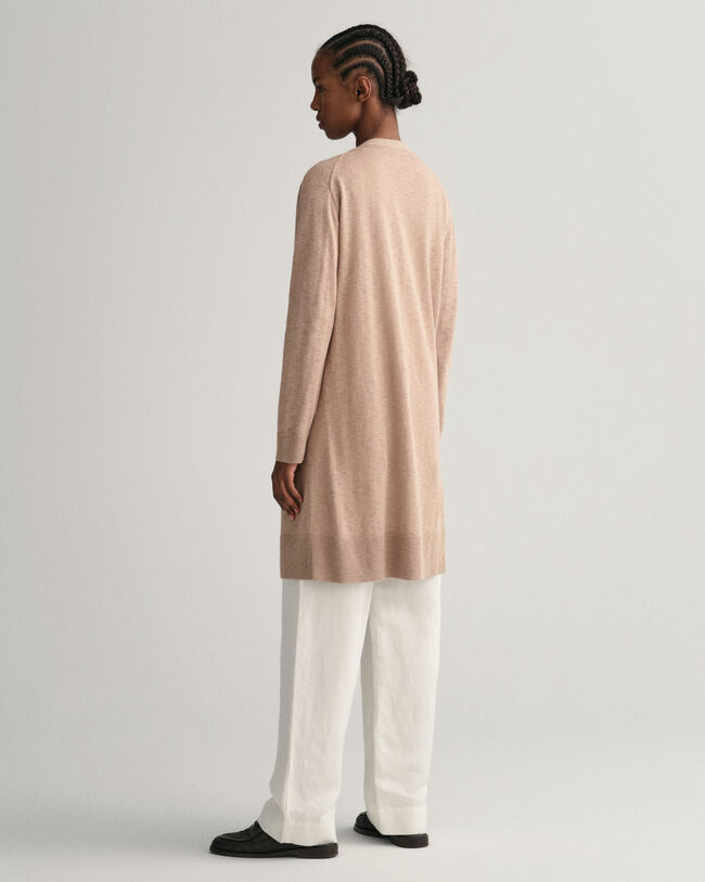 Lang vest met V-hals van linnenmix