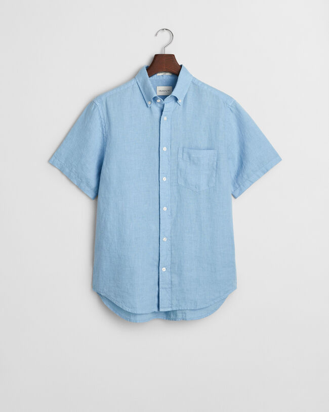 Regular Fit speciaal geverfd linnen overhemd met korte mouwen