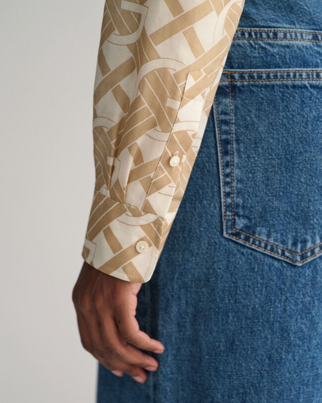 Regular Fit G Patterned overhemd van katoen en zijde