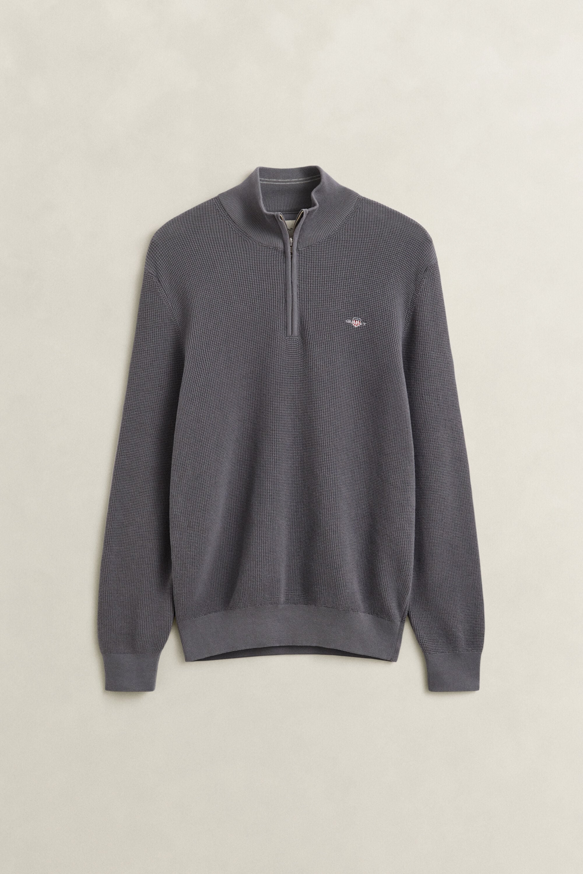Katoenen Textured sweater met korte rits