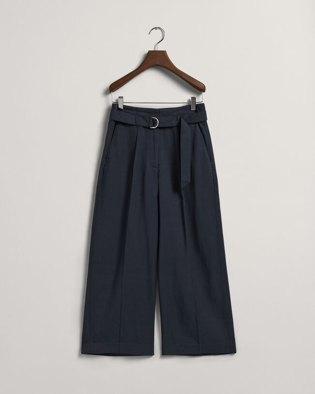 Cropped broek met wijde pijpen en ceintuur