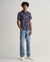 Iris-print piqu&eacute; poloshirt