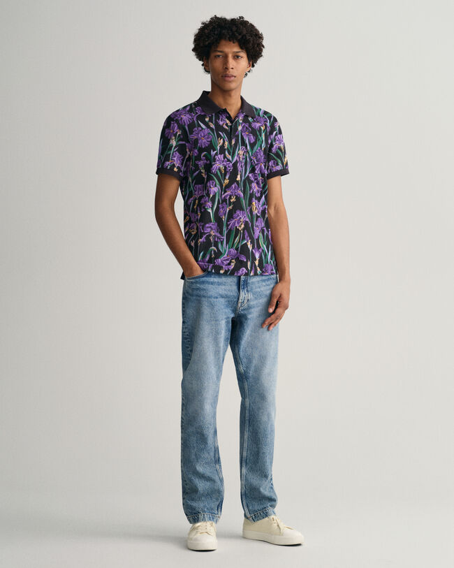 Iris-print piqu&eacute; poloshirt