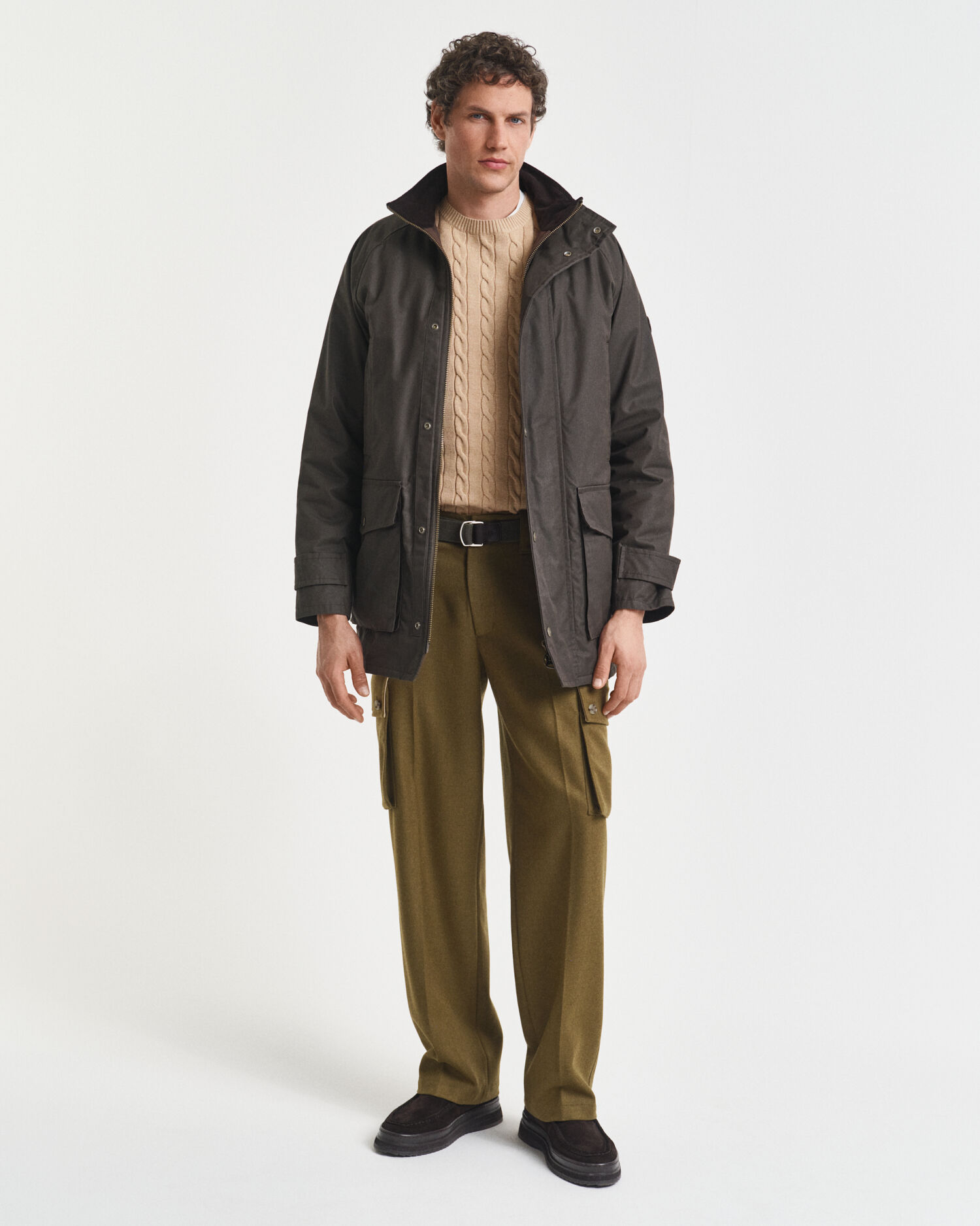 Katoenen gebreide kabeltrui met ronde hals