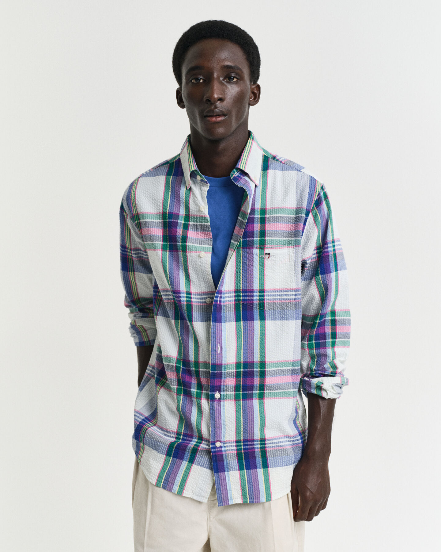 Regular Fit Seersucker Madras overhemd