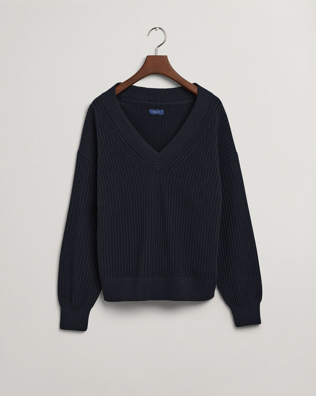 Sweater met V-hals van ribkatoen