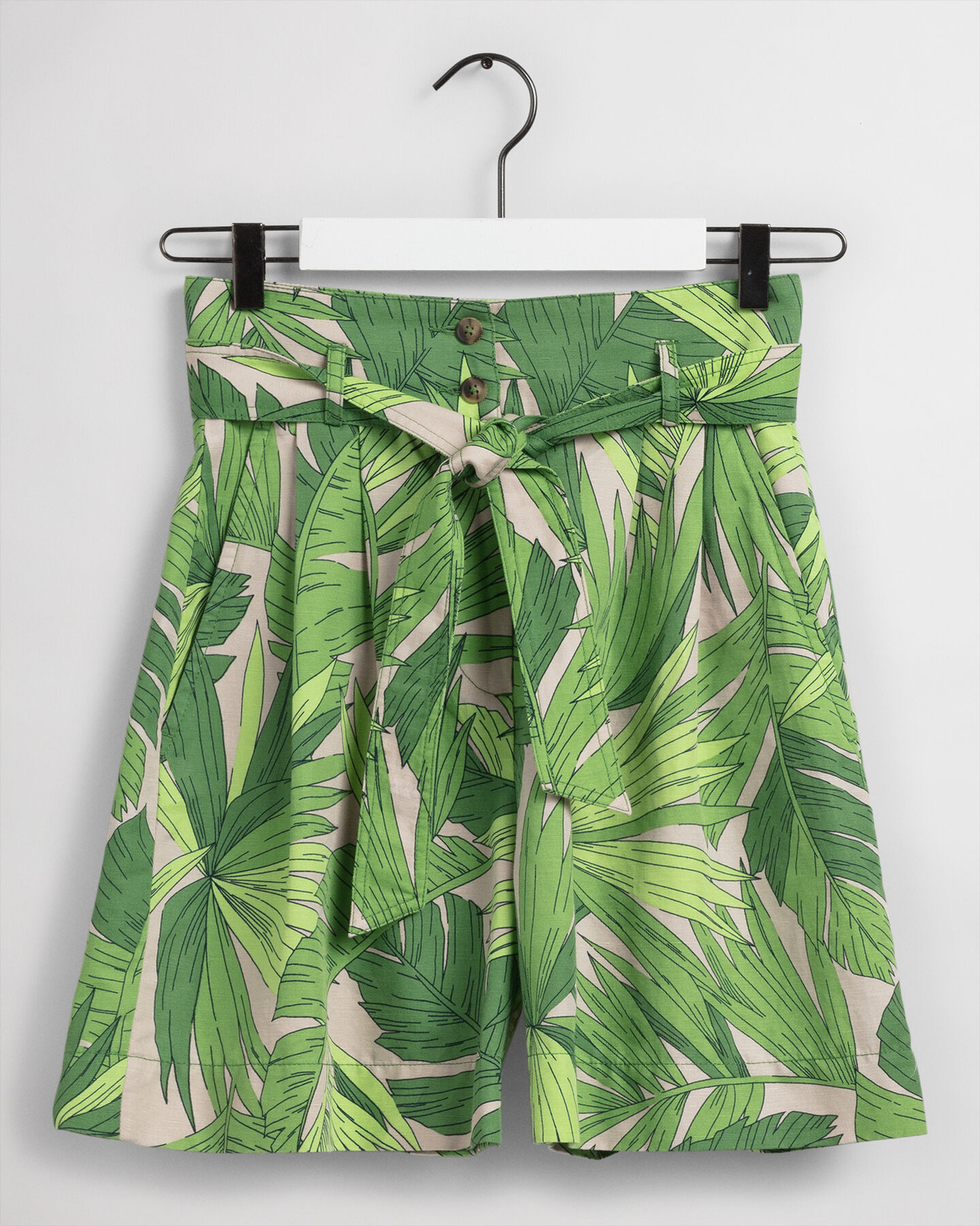 Geplooide short met hoge taille en Palm Breeze-print
