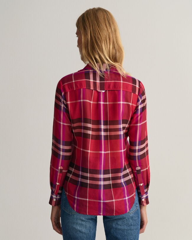 Regular Fit geruit overhemd van katoen en zijde