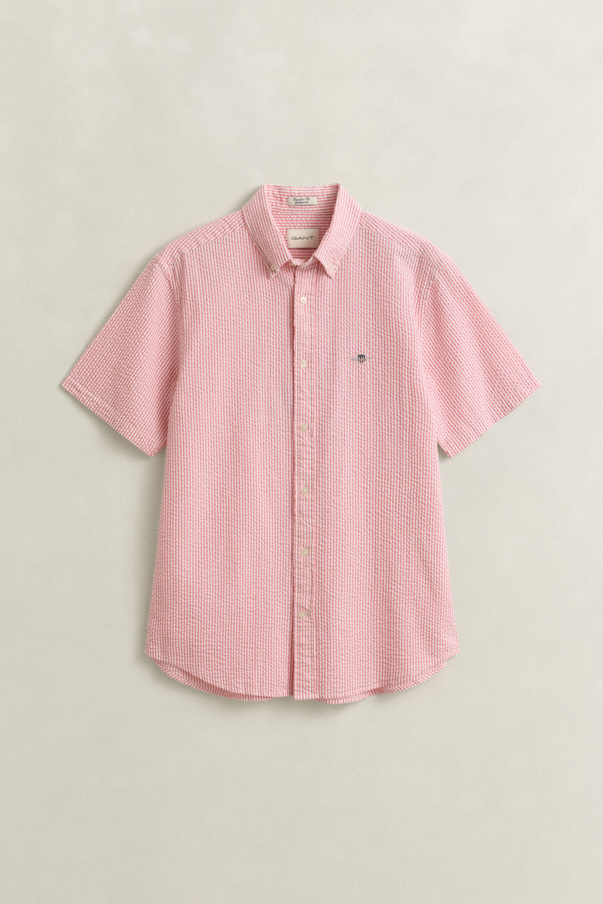 Seersucker overoverhemd met korte mouwen en strepen