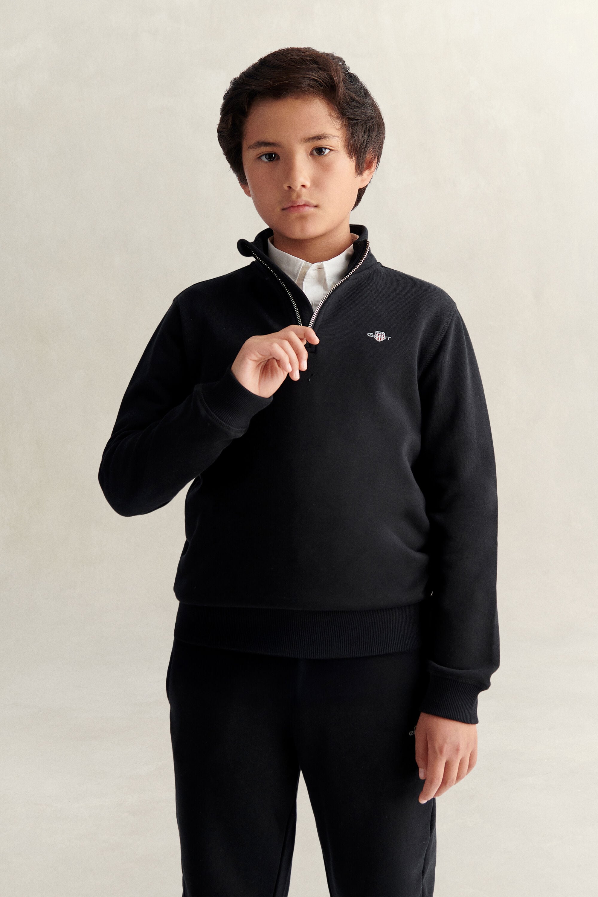 Sweatshirt met korte rits en schild voor tienerjongens
