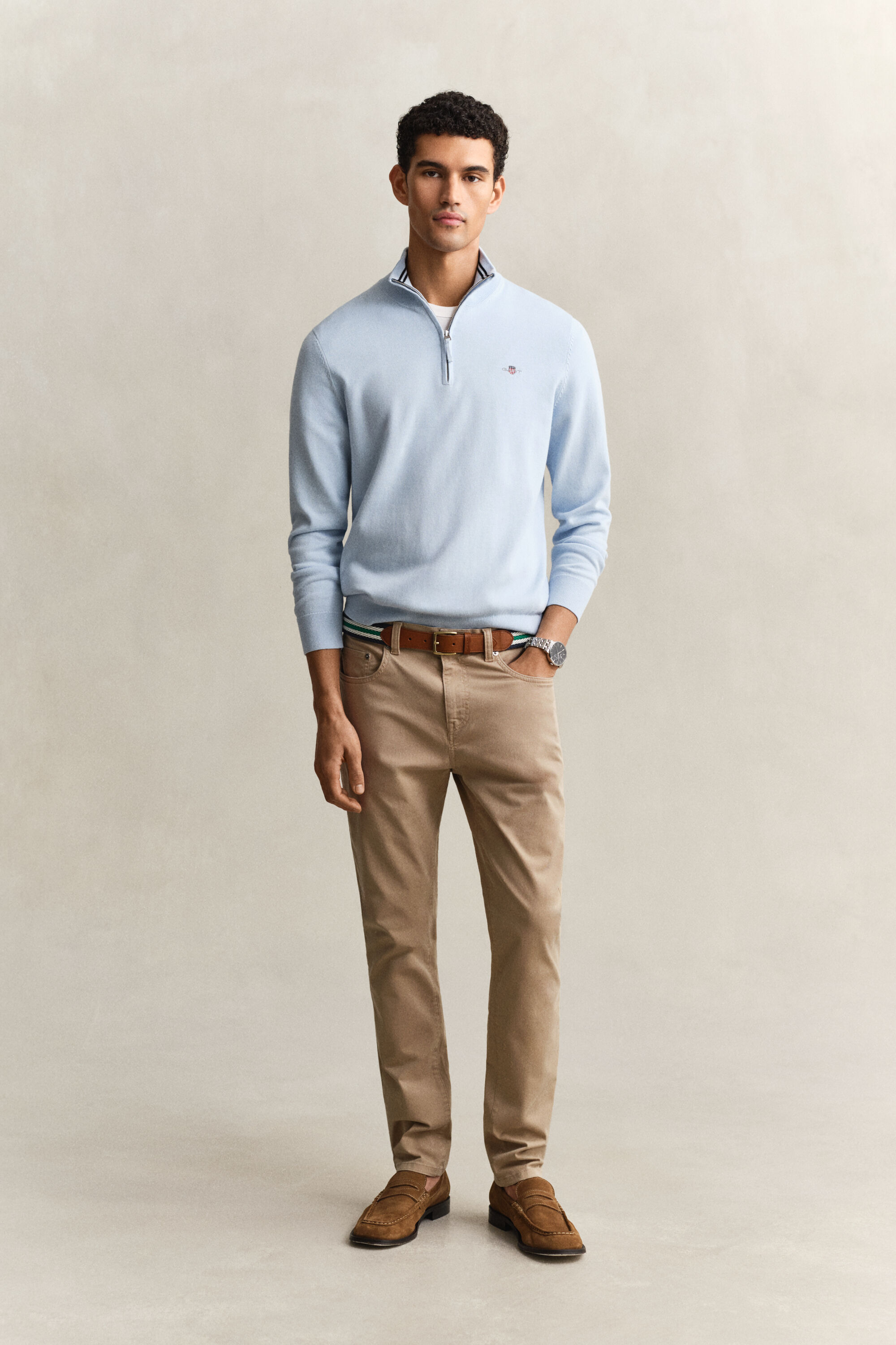 Klassieke sweater van katoen met korte rits