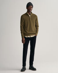 Trui met korte rits van geribde katoen-wolmix