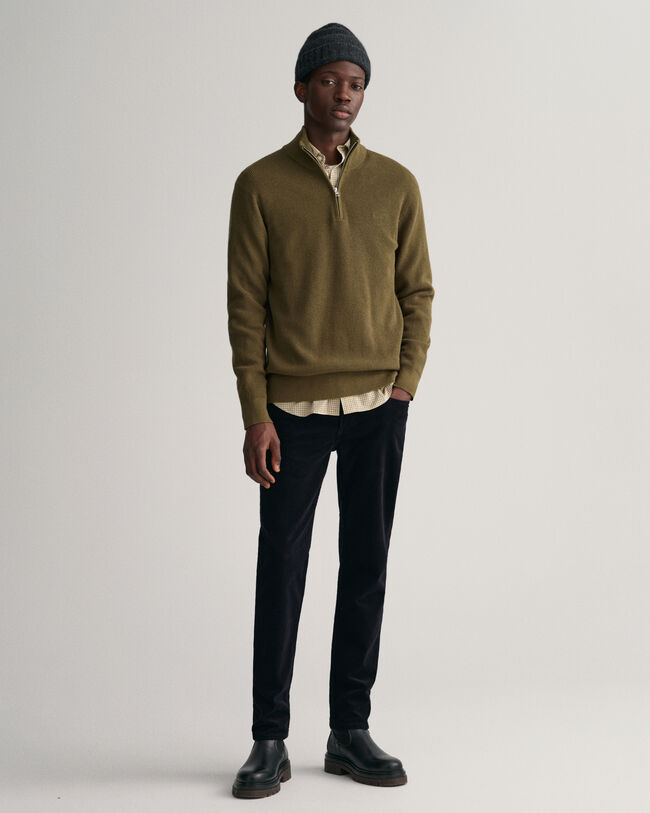 Trui met korte rits van geribde katoen-wolmix