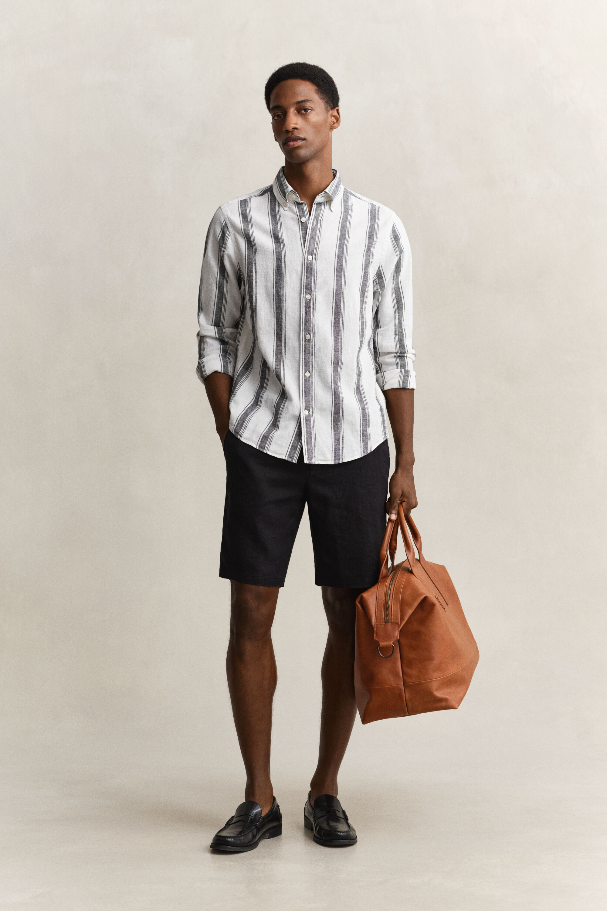 Gestreept overoverhemd van linnenmix