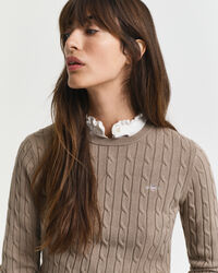 Gebreide kabeltrui met ronde hals van stretchkatoen