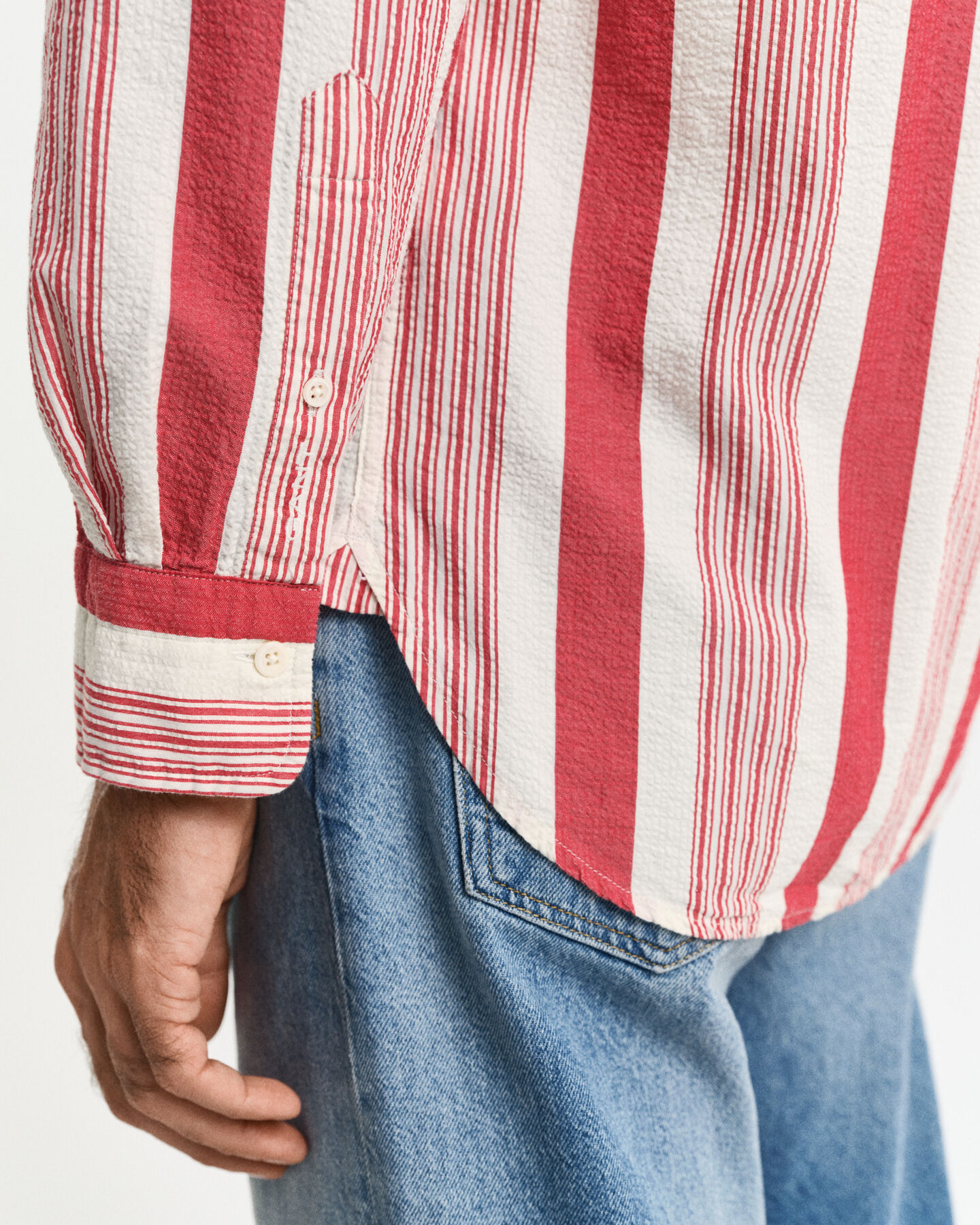 Relaxed Fit Seersucker overhemd met brede strepen