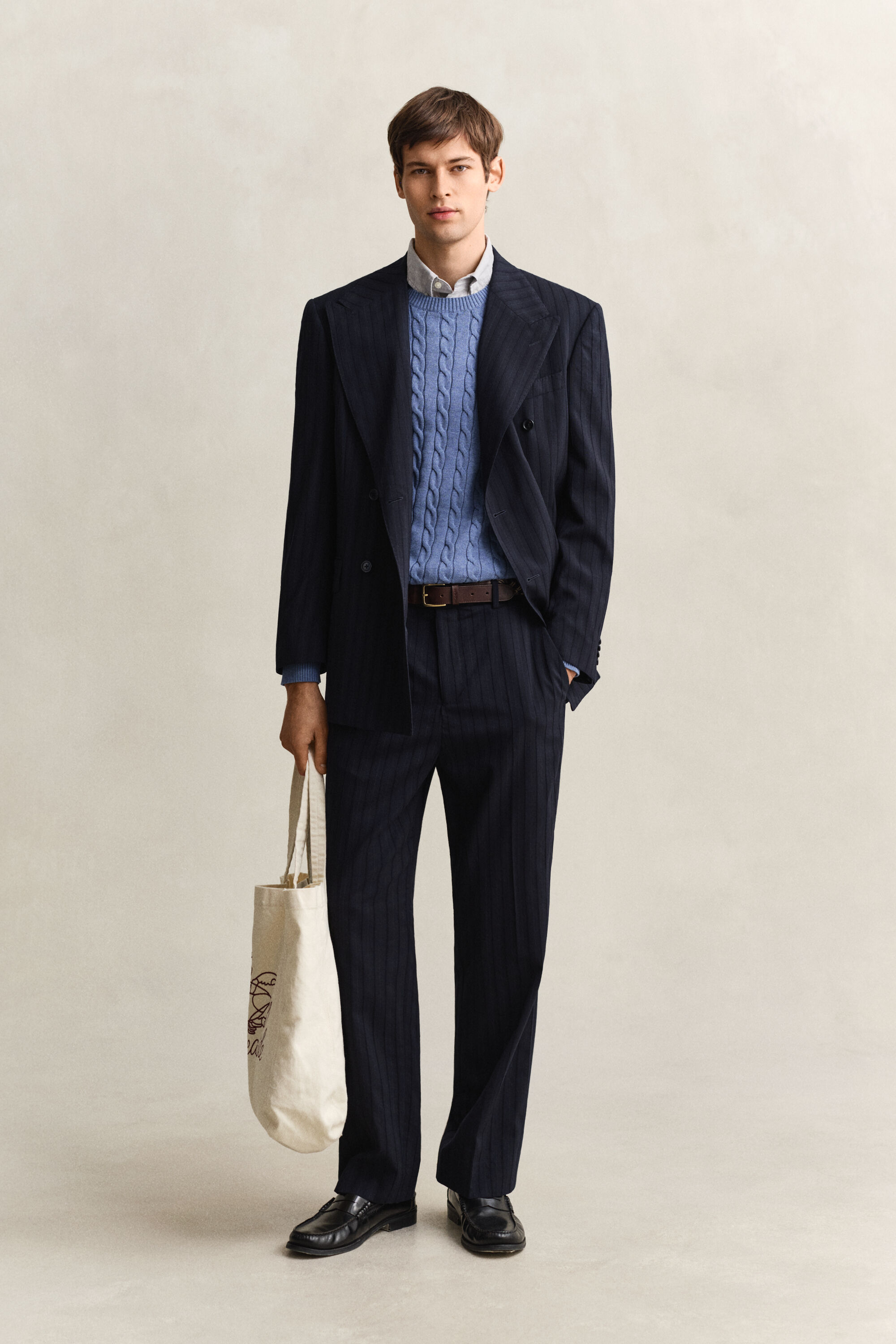 Katoenen gebreide kabeltrui met ronde hals