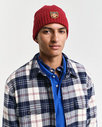 Wollen beanie met badge