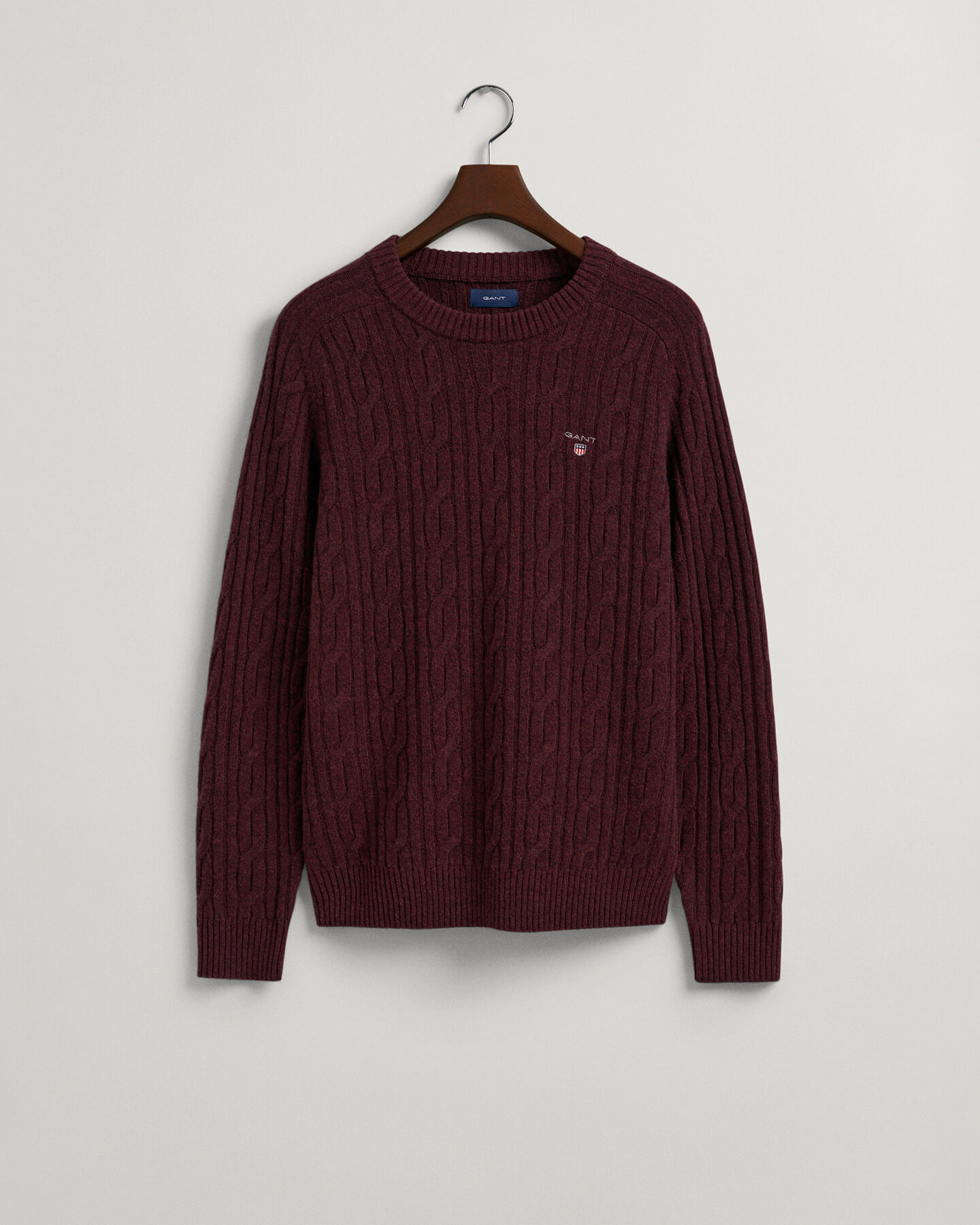 Lamswollen kabeltrui met ronde hals