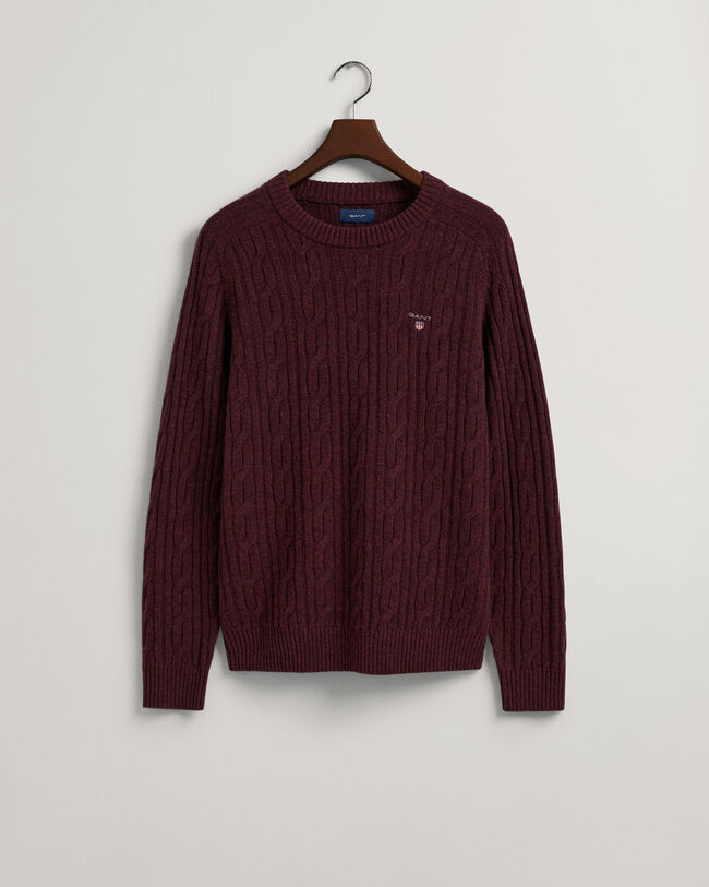 Lamswollen kabeltrui met ronde hals