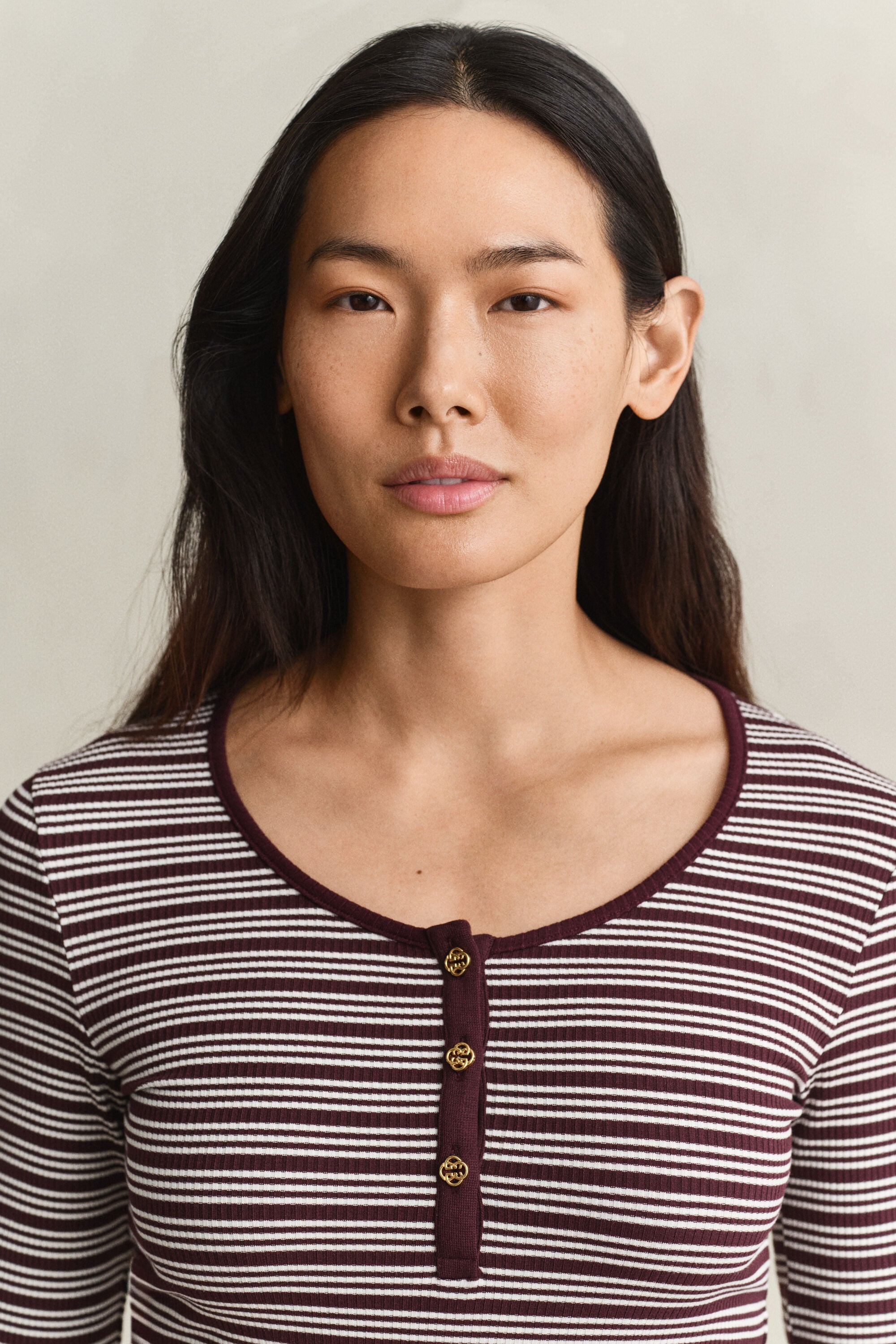 Geribde Henley-top met lange mouwen