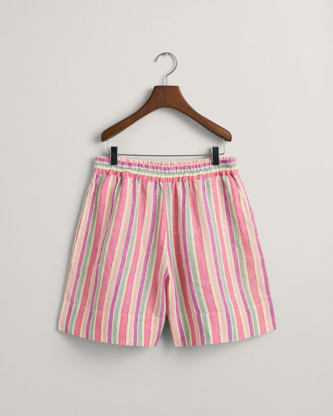 Pull-On short van linnen met kleurige strepen