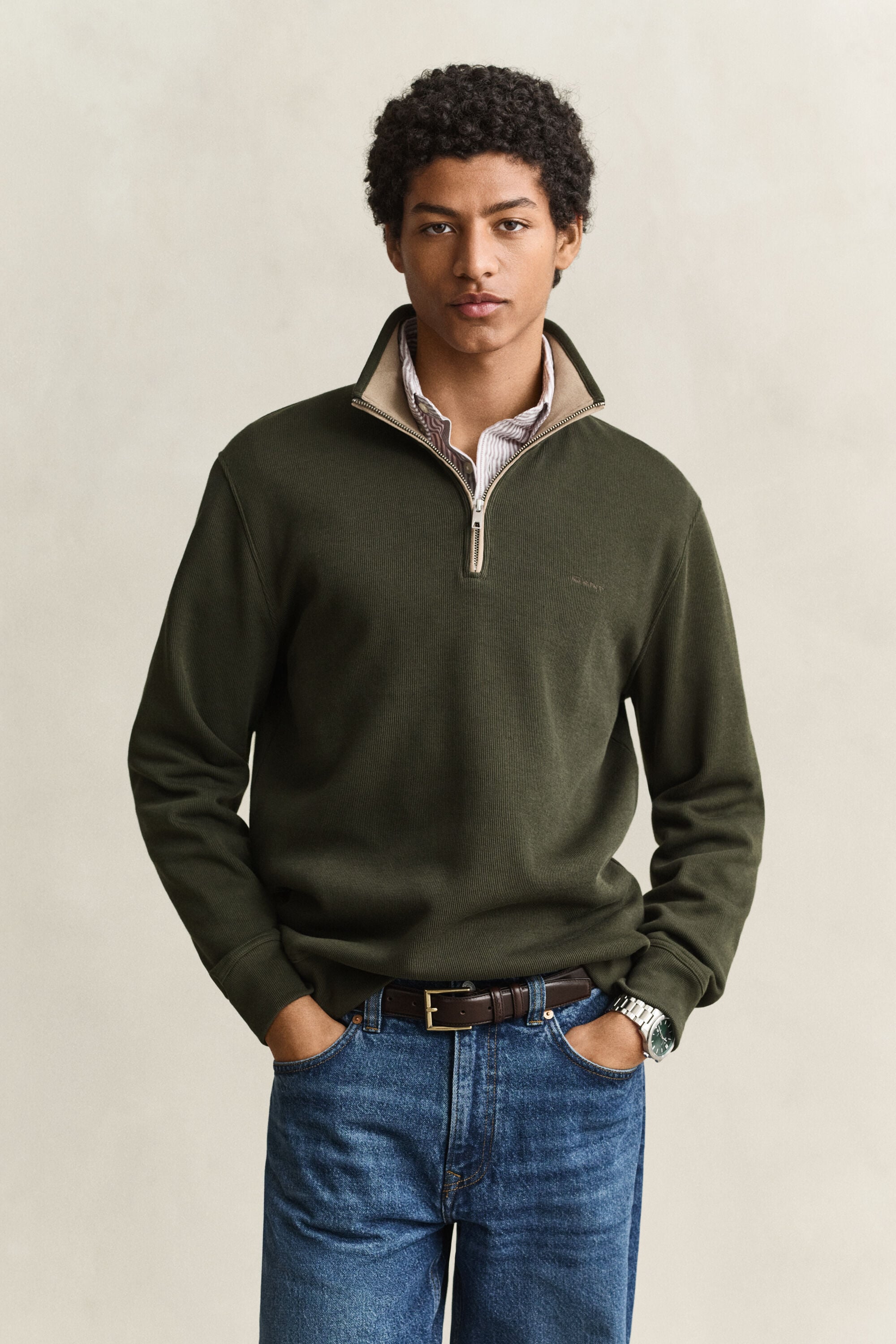 Sacker Rib sweatshirt met korte rits