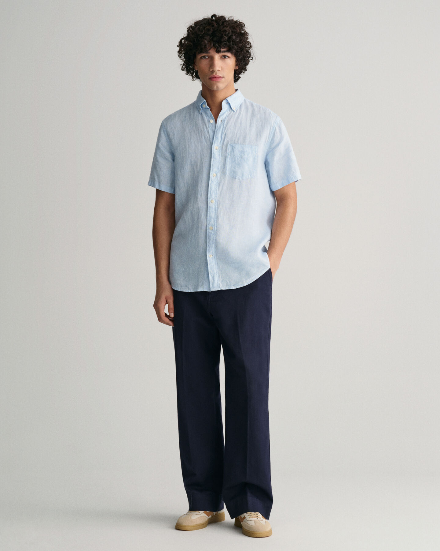 Regular Fit linnen overhemd met korte mouwen met pied-de-poule