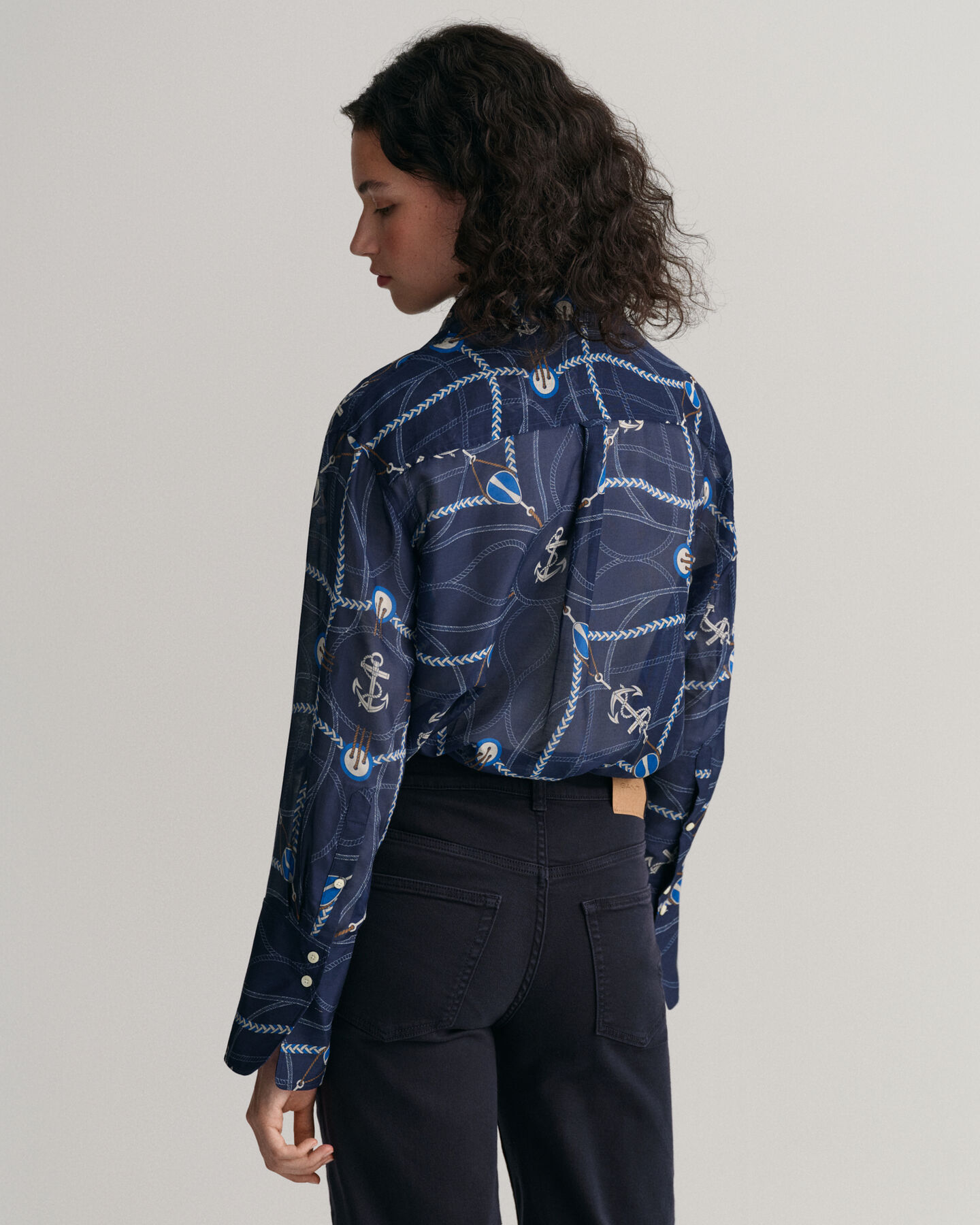 Relaxed Fit blouse van katoen en zijde met Sailing-print