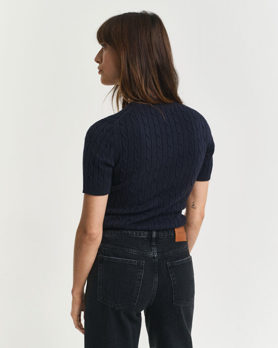 Gebreide kabeltrui van stretchkatoen