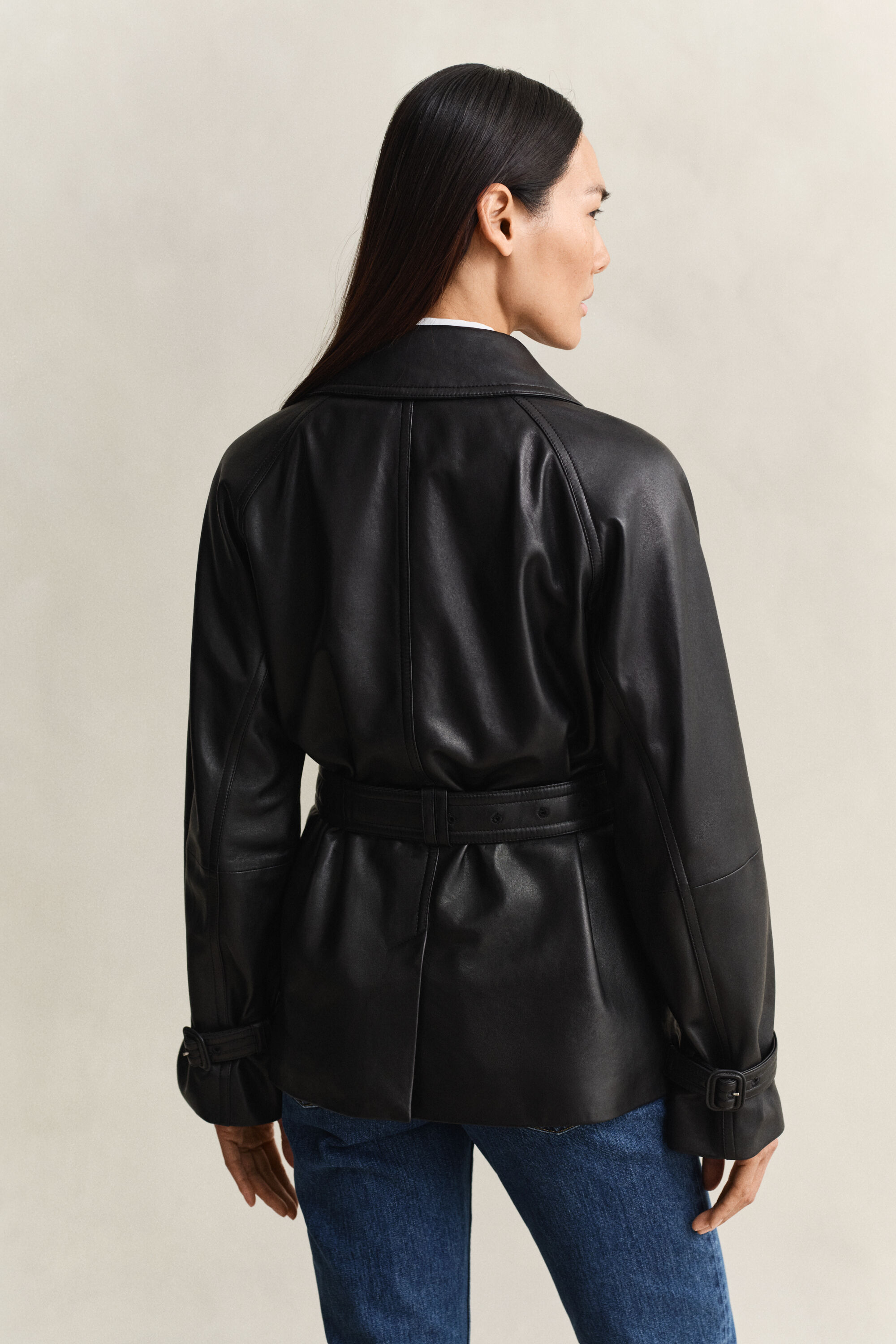 Korte leren trenchcoat