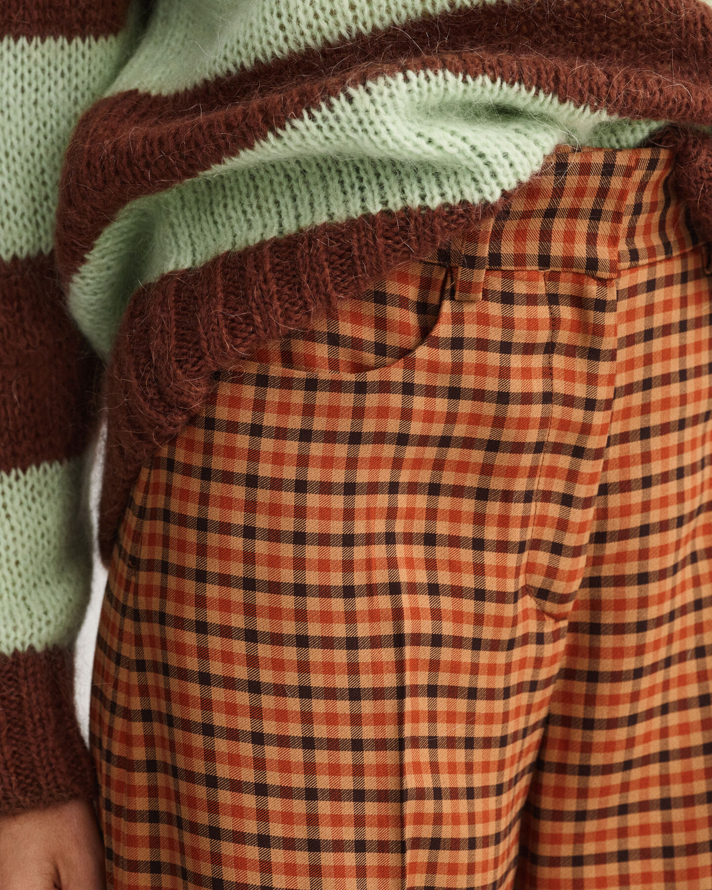 Wijde geruite broek met hoge taille