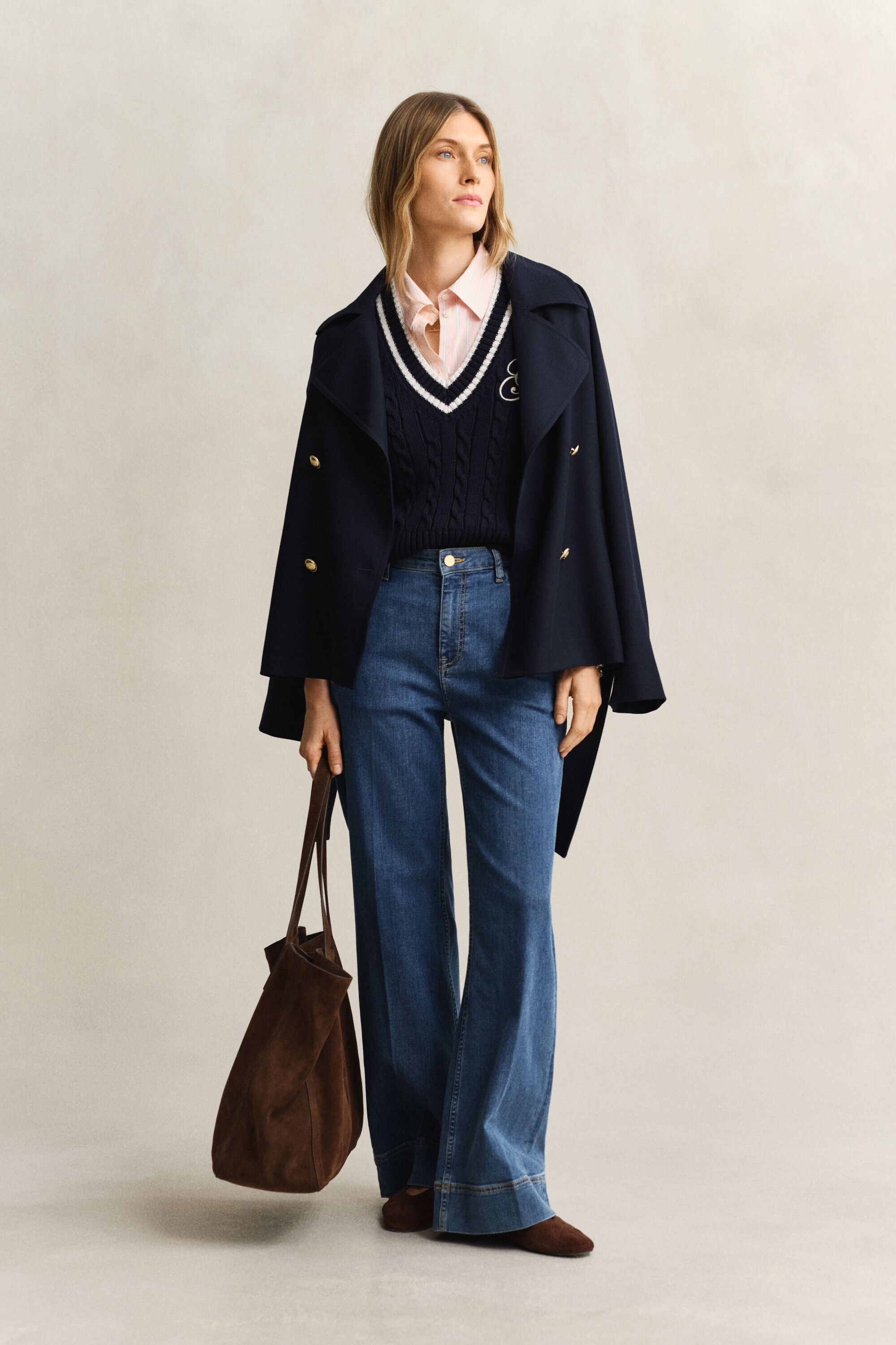 Kabelgebreide spencer van katoen