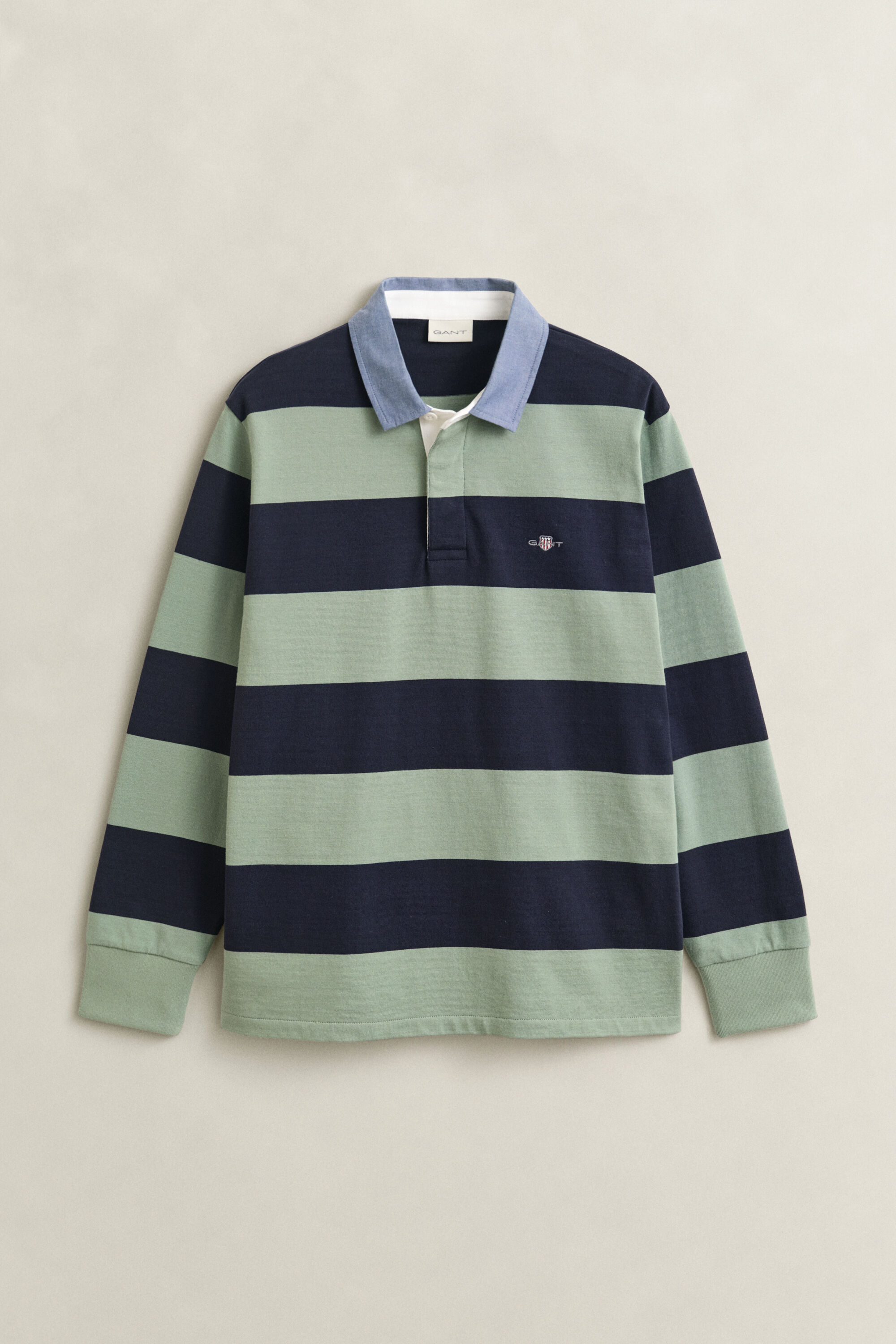 Gestreepte Heavy Rugger met chambray kraag