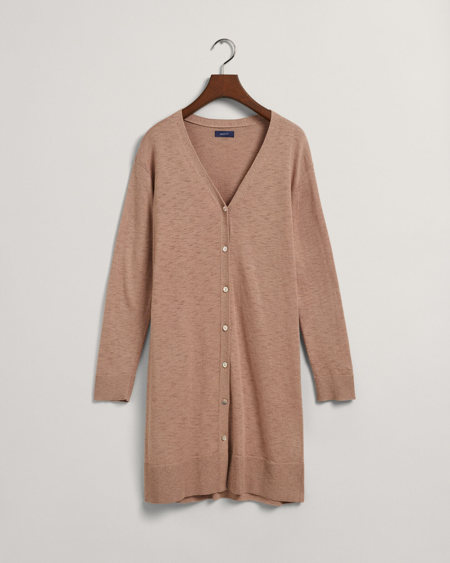 Lang vest met V-hals van linnenmix