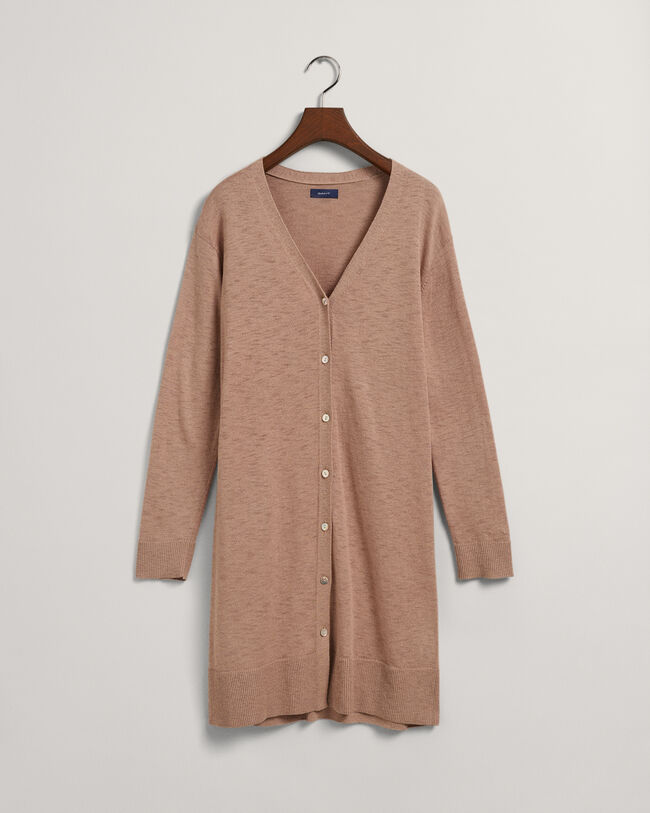 Lang vest met V-hals van linnenmix