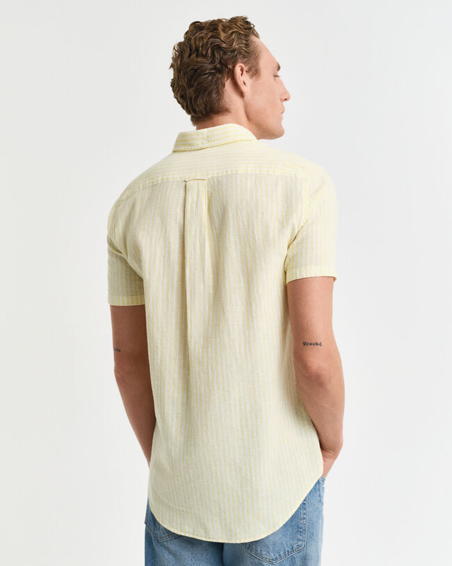 Regular Fit gestreept overhemd met korte mouwen van katoen en linnen
