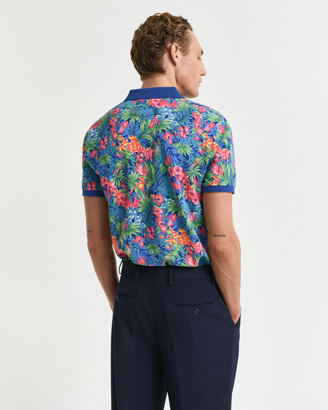 Poloshirt met veelkleurige tropische print