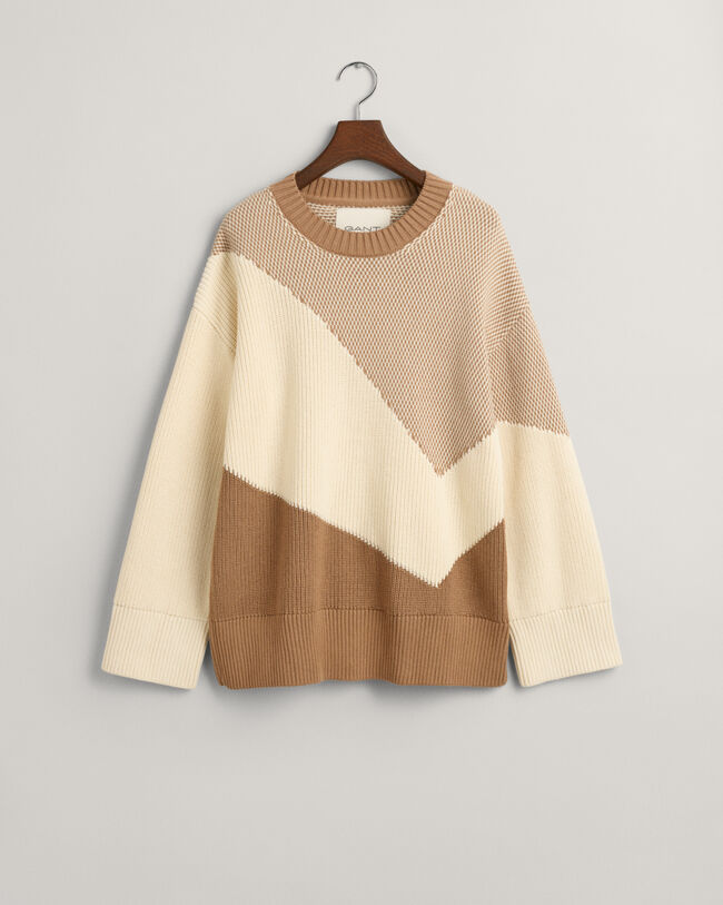 Color Blocked katoenen sweater met ronde hals