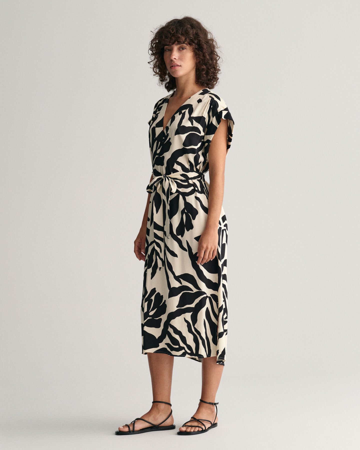 Palm Print jurk met korte mouwen