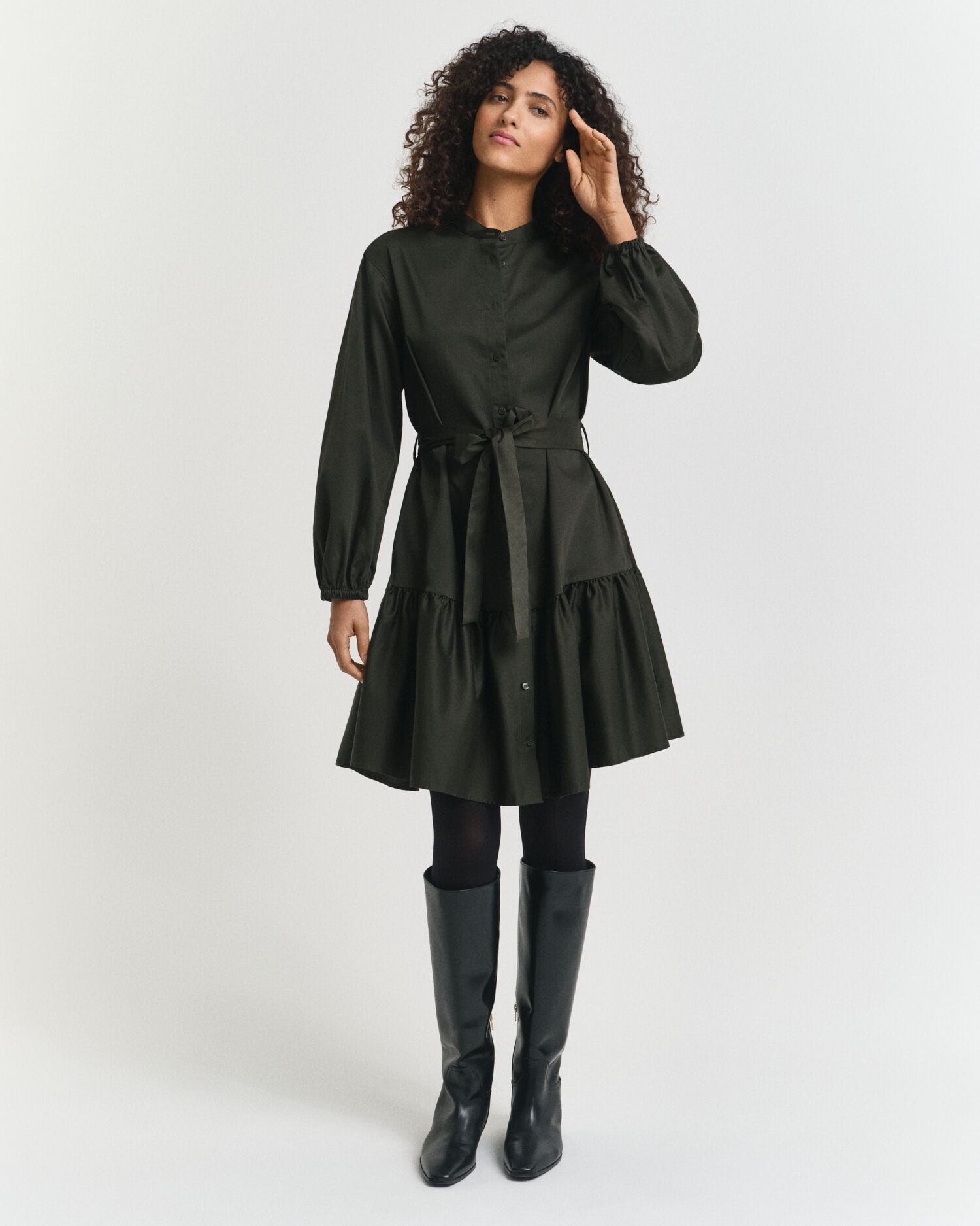 Jurk met lange mouwen van katoensatijn