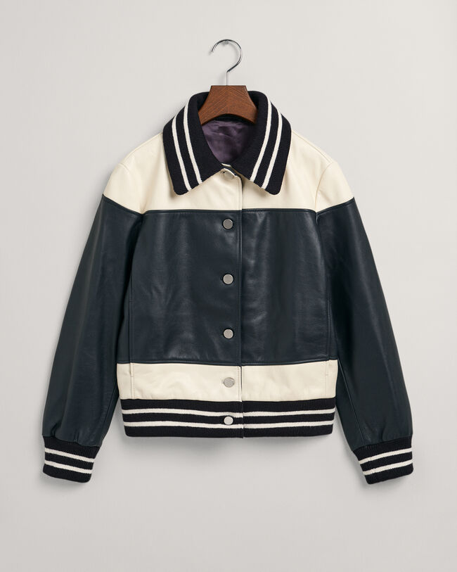Leren jasje met kleurblokken